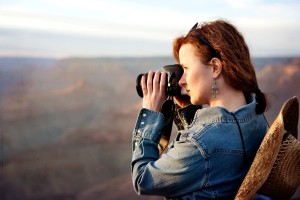 Patricia photographing sunset over Grand Canyon. Photo credit: Ania Fields.